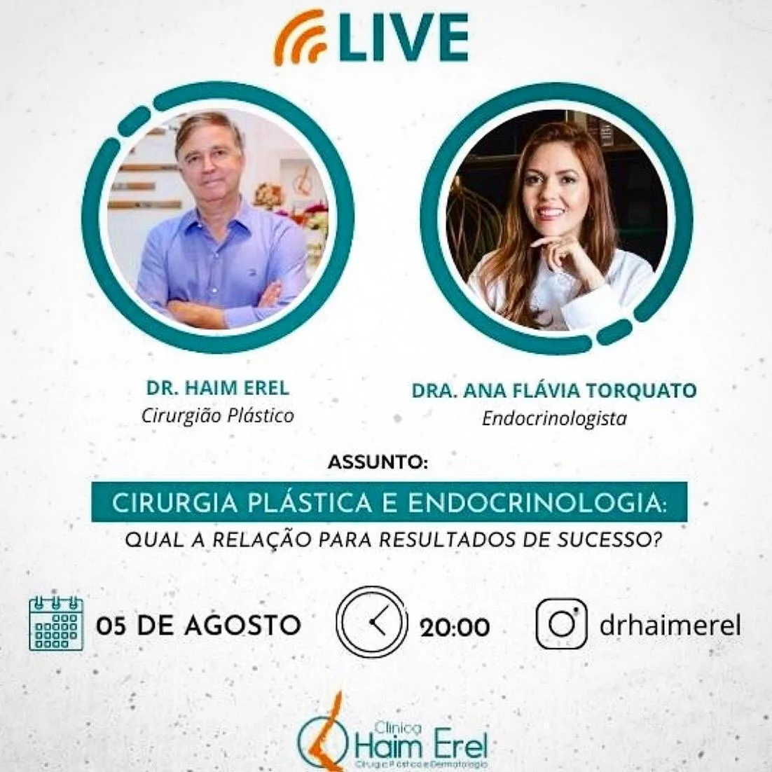 Haim Erel e Ana Flávia Torquato comandam live sobre Cirurgia Plástica e Endocrinologia