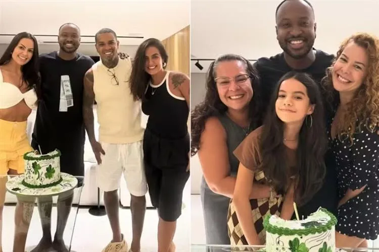 Thiaguinho festeja os 41 anos ao lado de Rodriguinho e da ex, Fernanda Souza