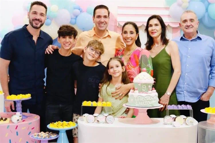 Nádia e Eduardo Bismarck celebram os nove anos da filha Maria Luiza no Eco Clube