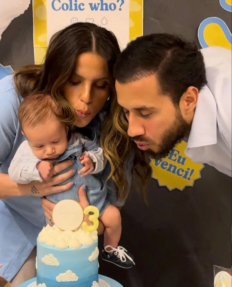 Rebeca Thomaz e Juan Bianchi celebram os três meses do filho, Antoni