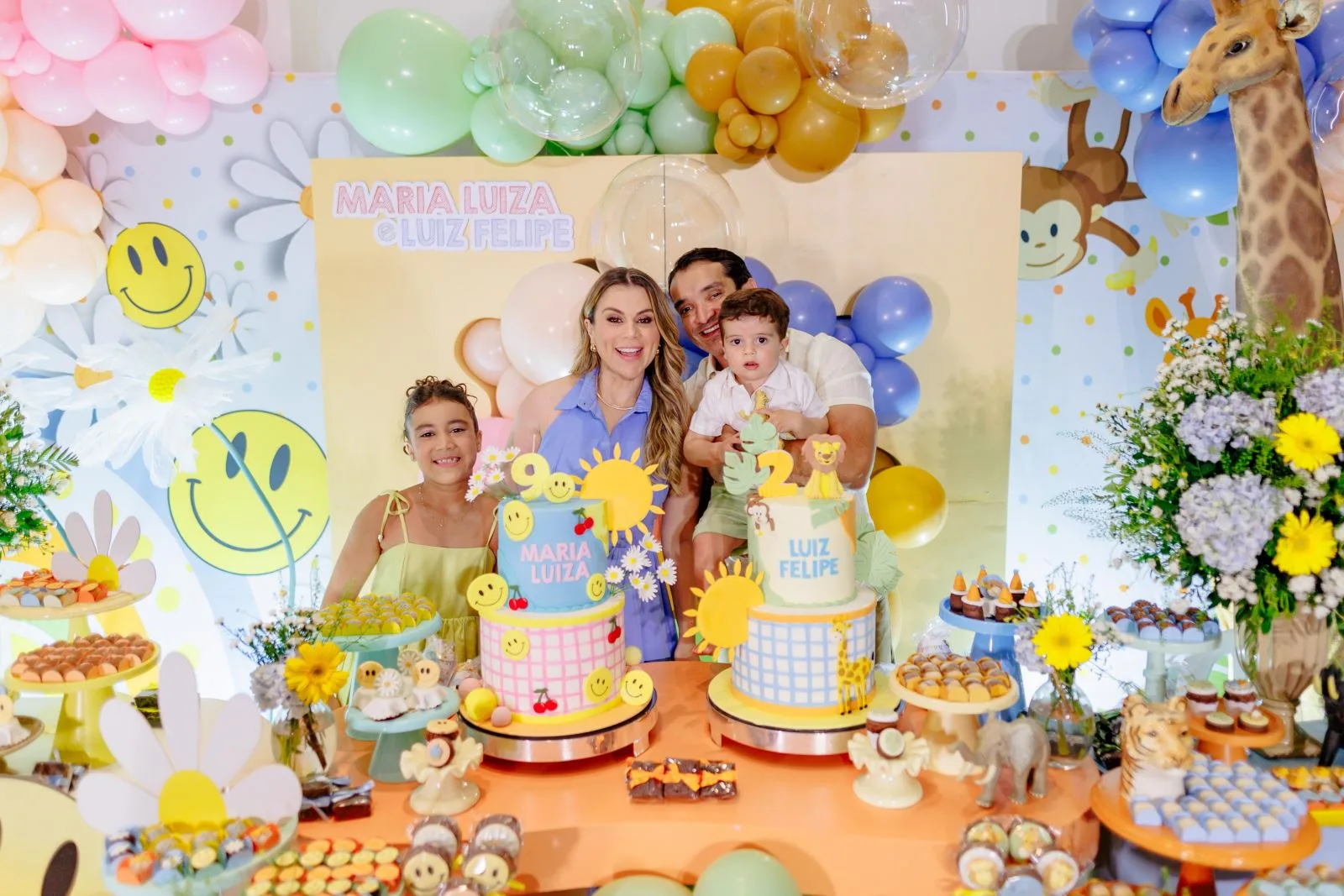 Lívia Correia e Valmique Filho celebram aniversário de Maria Luiza e Luiz Felipe