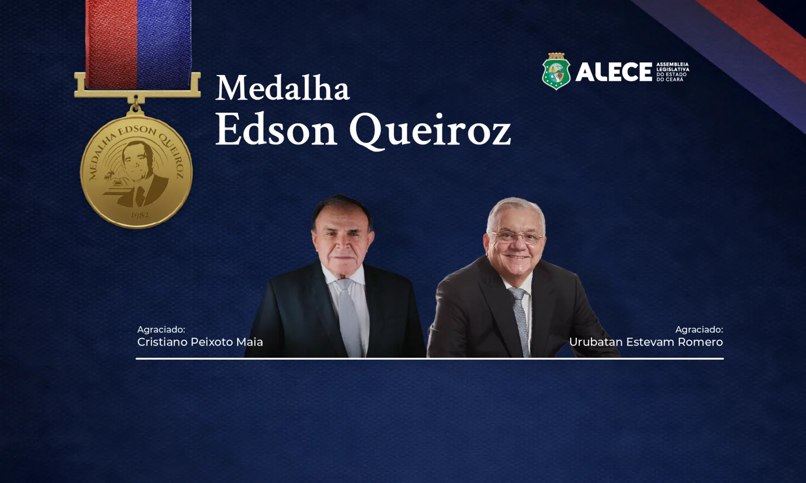 Alece concede Medalha Edson Queiroz aos empresários Cristiano Peixoto e Urubatan Estevam Romero