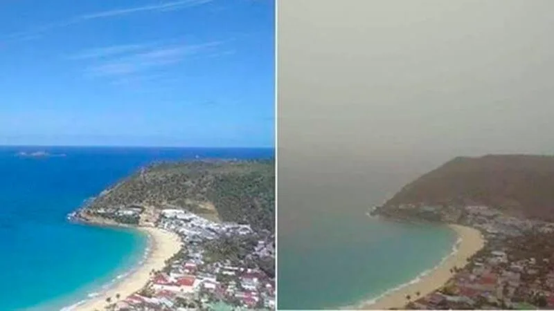 Antes e depois da Nuvem de Poeira no Caribe (Foto: Mirco Ferro)