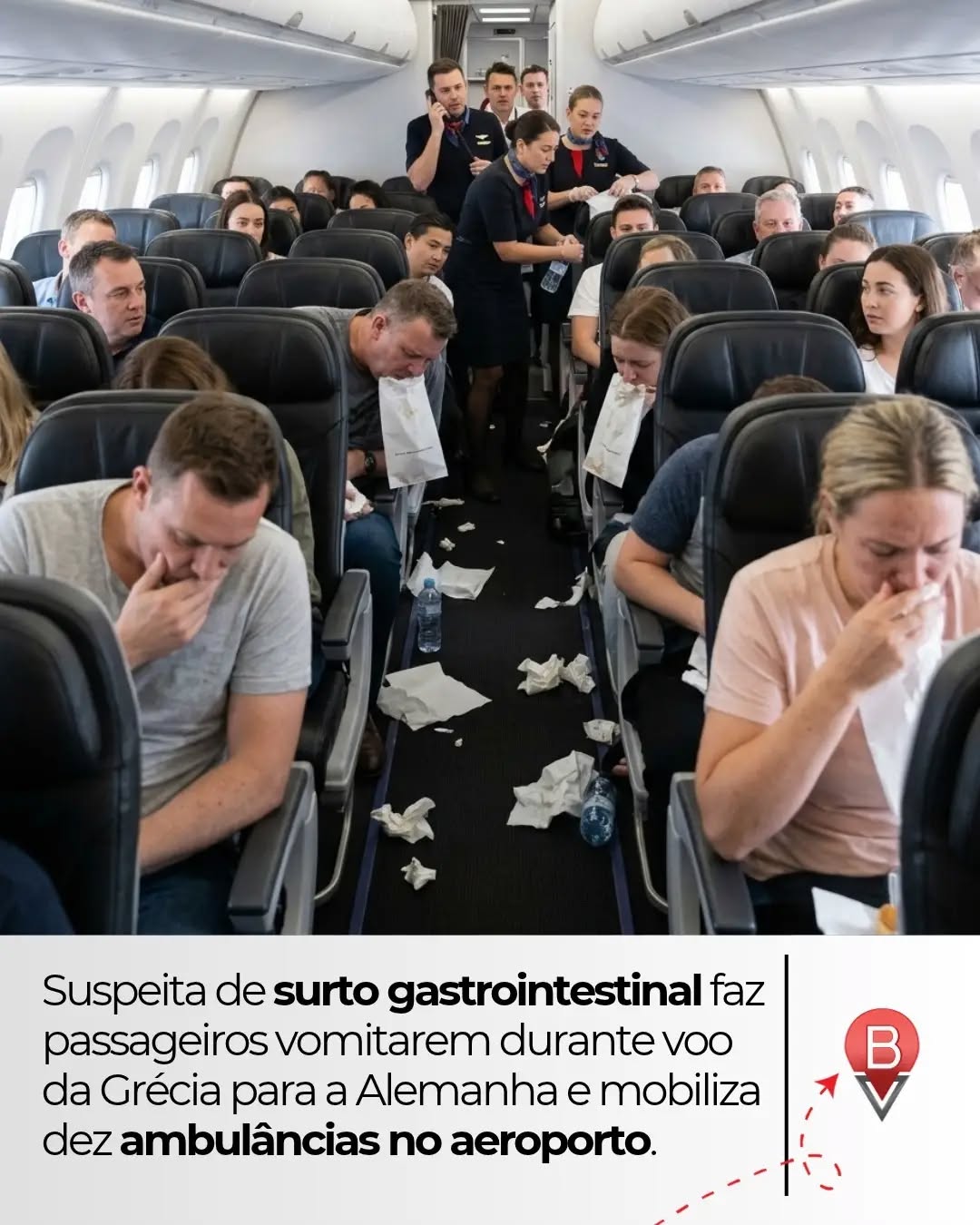 Um possível surto gastrointestinal afetou passageiros de um voo da Eurowings que partiu de Rodes, na Grécia, com destino a Düsseldorf, na Alemanha, no domingo (18). Pouco após a de